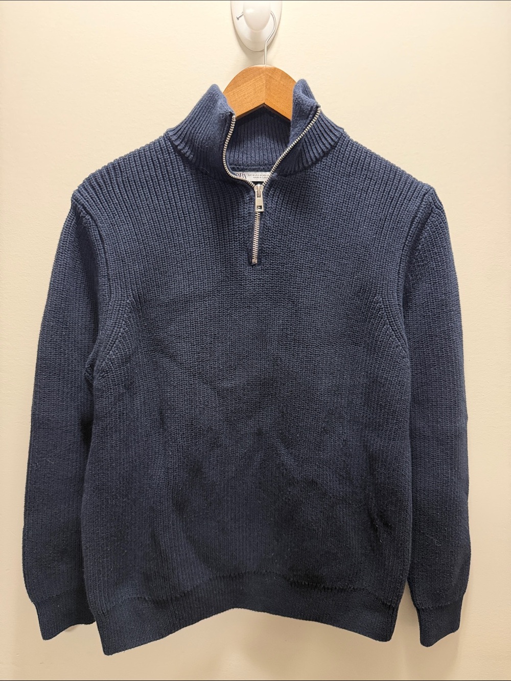 Zara Men's Navy Half-Zip Knit Sweater Size M 26x22